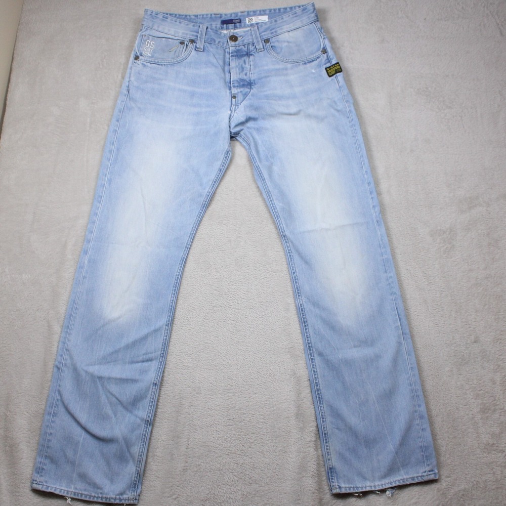 G-Star RAW Jeans GS 5204 30x32 Light Wash Straight Leg Button Fly Distressed Men